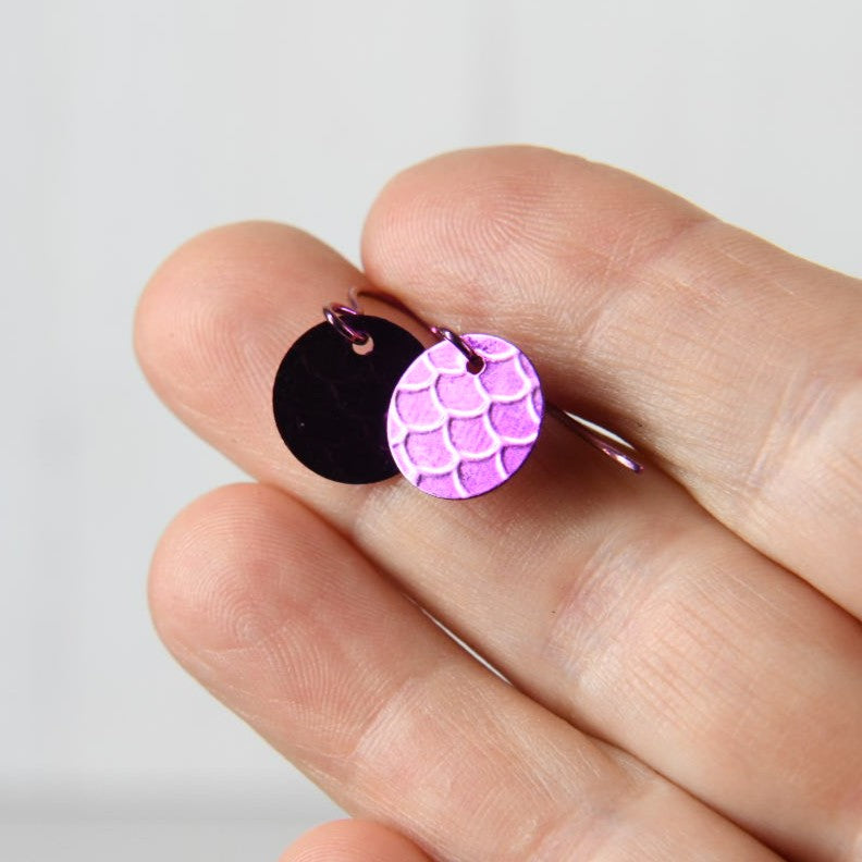 Bright Pink Anodized Niobium Dangle Earrings with Scale Pattern
