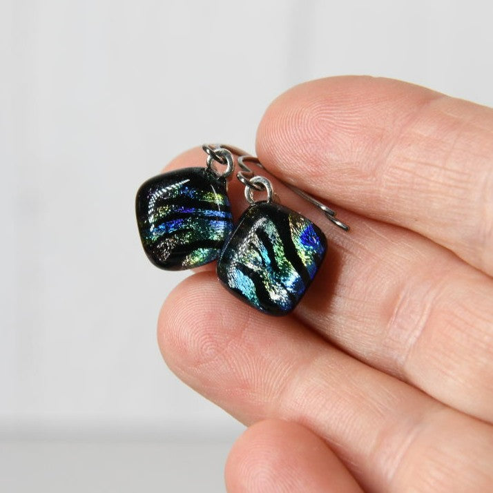 Multicolor Zebra Pattern Dichroic Glass Earrings