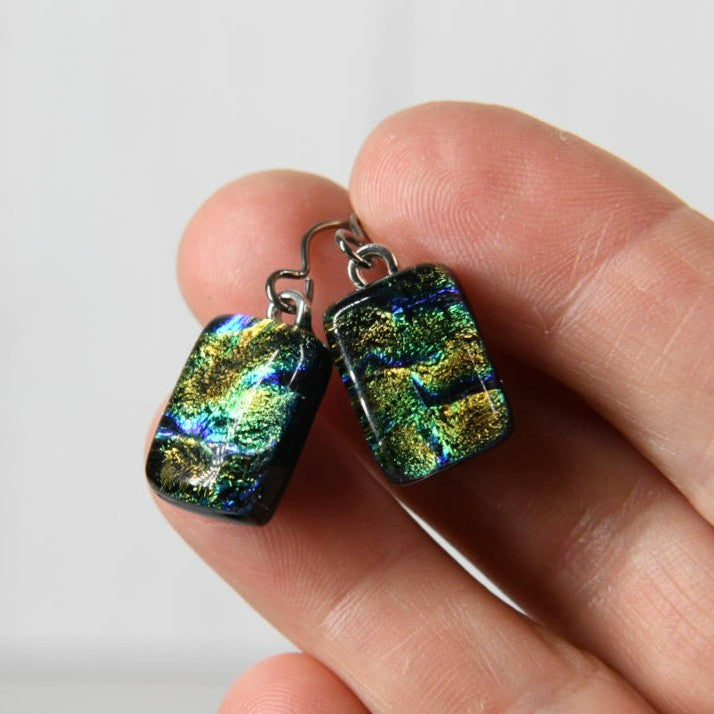 Multicolor Swirl Dichroic Glass Earrings