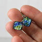 Blue and Green Scale Pattern Dichroic Glass Earrings