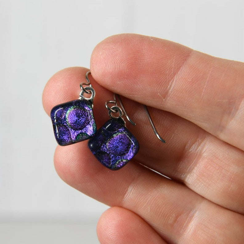 Purple Dichroic Glass Bubble Earrings