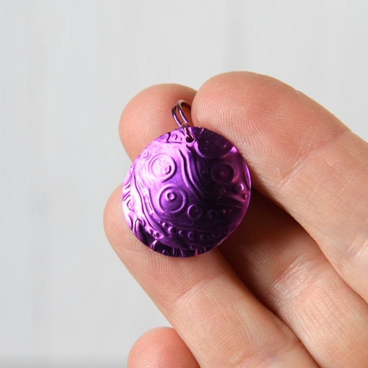 Bright Pink Anodized Niobium Dangle Earrings with Bubble Pattern