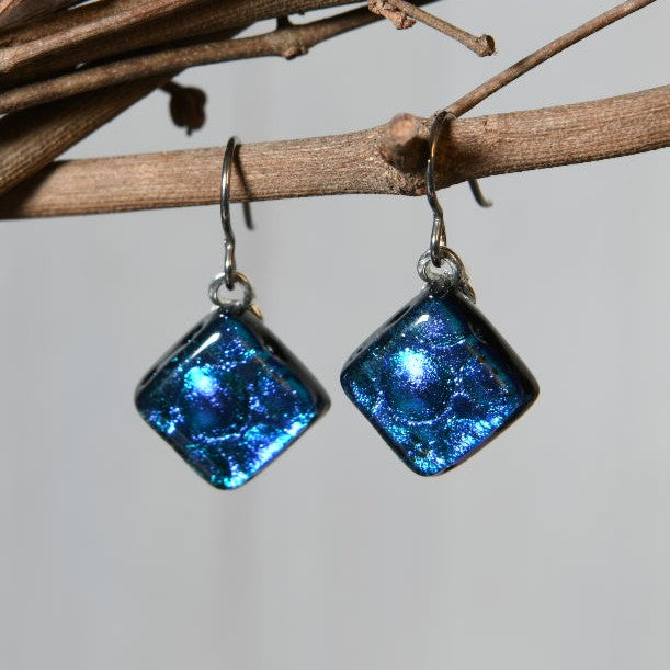 Purple-ish Blue Dichroic Glass Bubble Earrings