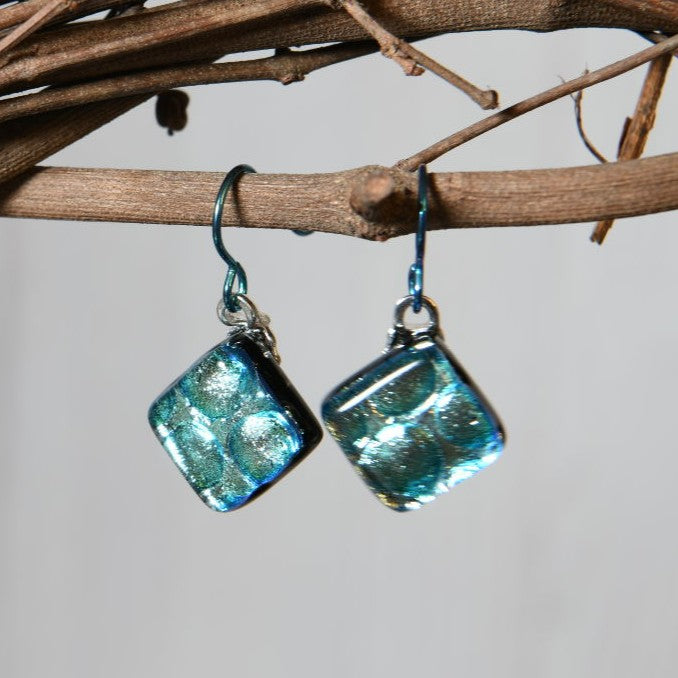 Pale Aqua Dichroic Glass Bubble Earrings