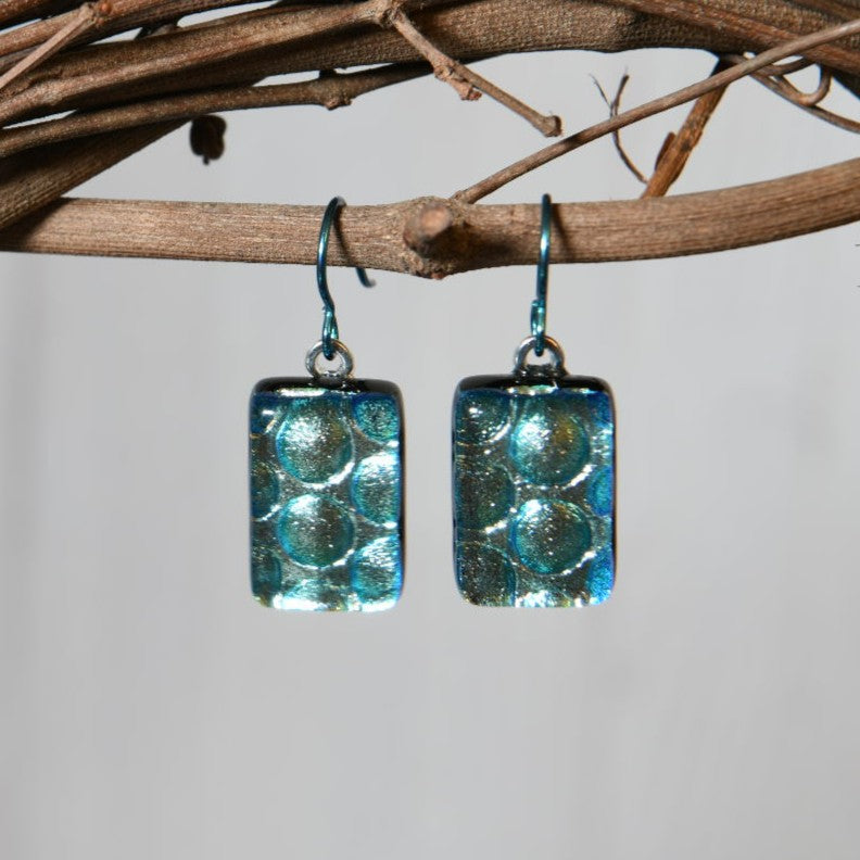 Pale Aqua Dichroic Glass Bubble Earrings