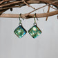 Aqua Green and Gold Dichroic Glass Bubble Earrings