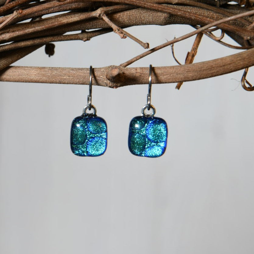Aqua Dichroic Glass Bubble Earrings