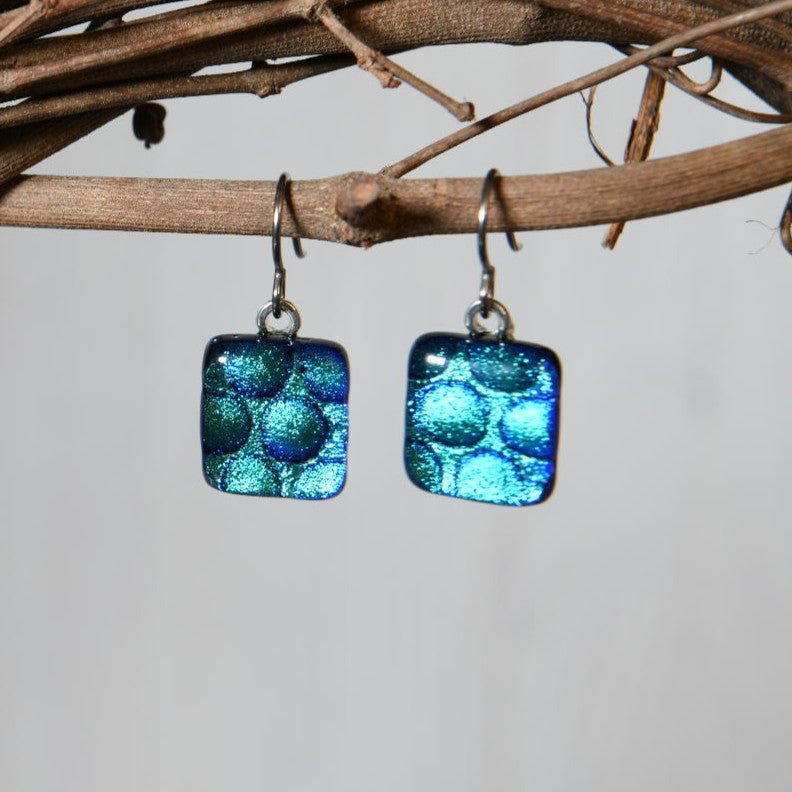 Aqua Dichroic Glass Bubble Earrings