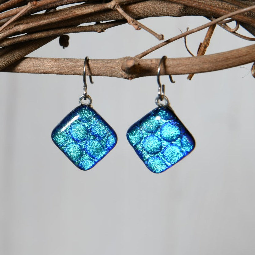 Aqua Dichroic Glass Bubble Earrings