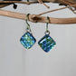 Blue and Green Scale Pattern Dichroic Glass Earrings
