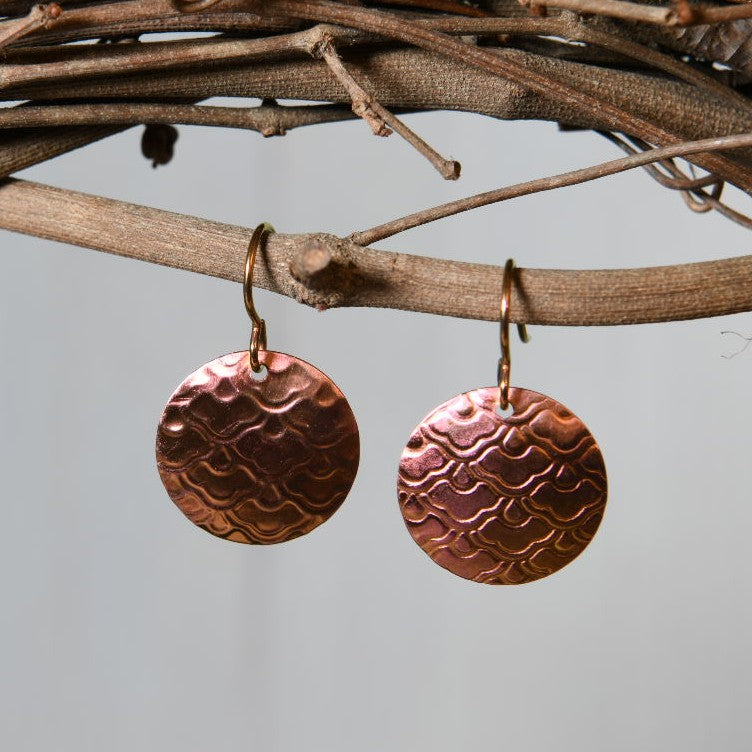Peach Color Anodized Niobium Dangle Earrings with Scale Pattern