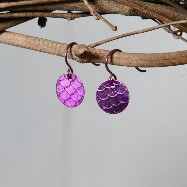 Bright Pink Anodized Niobium Dangle Earrings with Scale Pattern