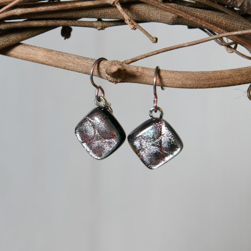 Pale Pink Dichroic Glass Bubble Earrings