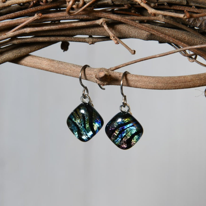 Multicolor Zebra Pattern Dichroic Glass Earrings