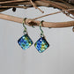 Blue and Green Scale Pattern Dichroic Glass Earrings