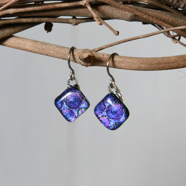 Purple Dichroic Glass Bubble Earrings