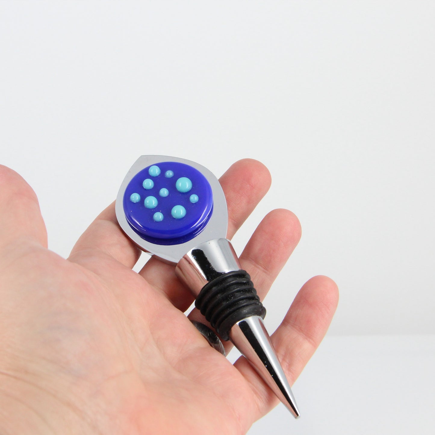 Decorative Wine Stopper with Blue and Aqua Glass Accents