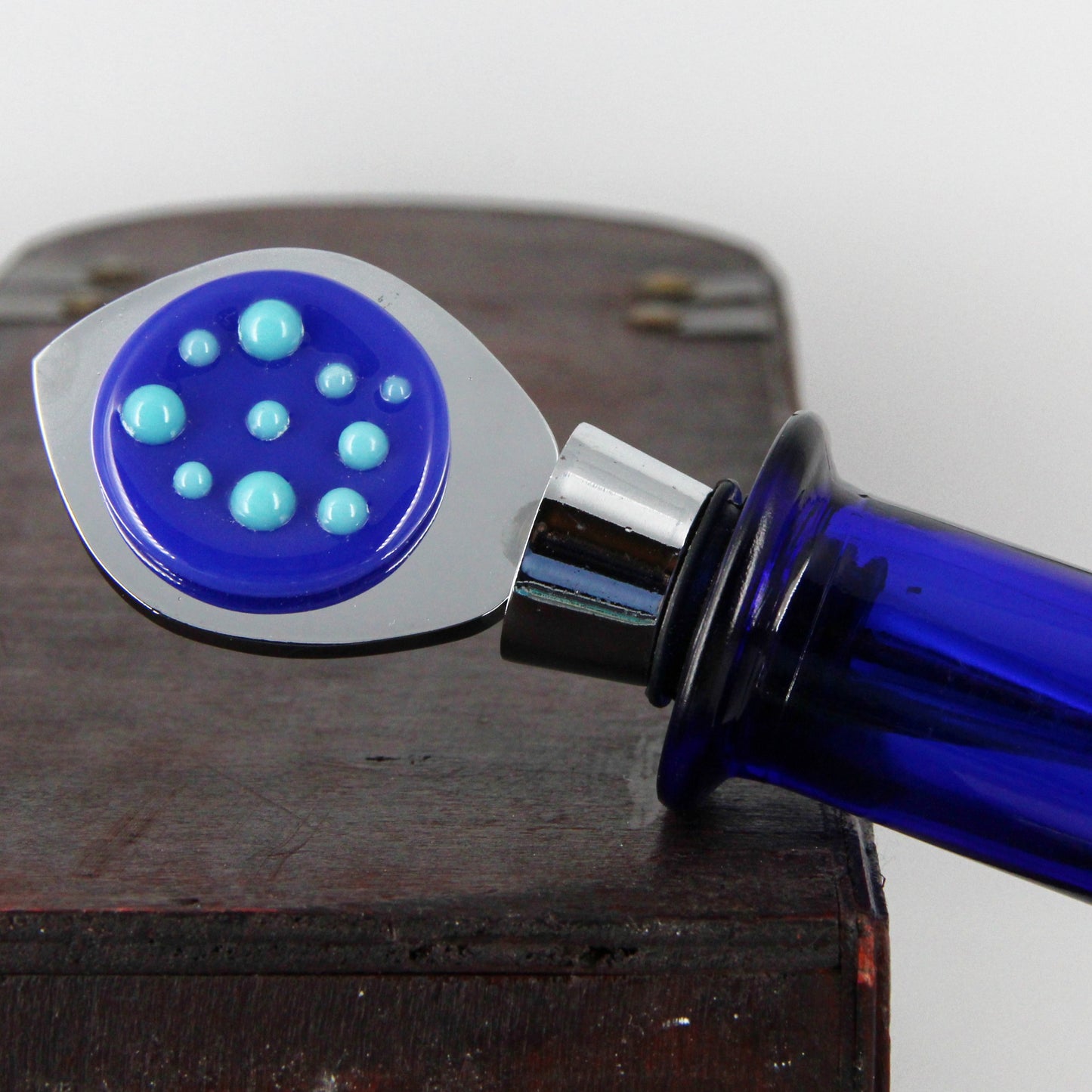 Decorative Wine Stopper with Blue and Aqua Glass Accents
