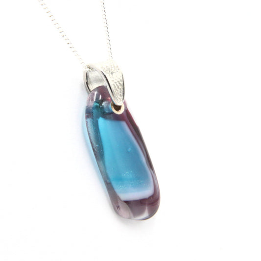 Burgundy, White, and Turquoise Glass Pendant with Silver Accents