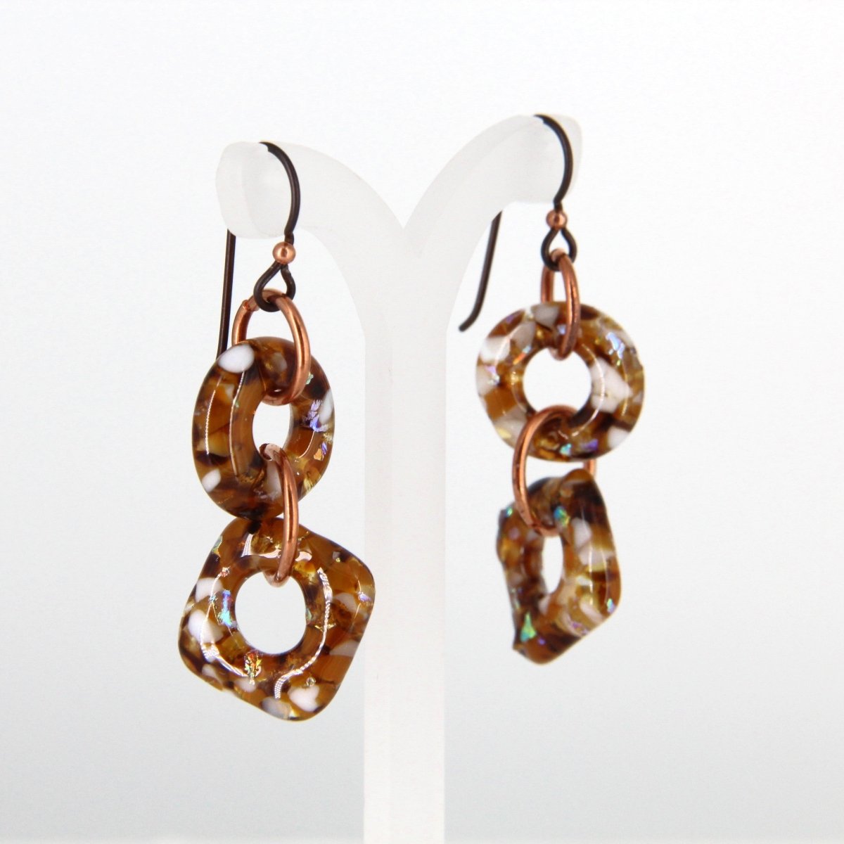 Amber-Colored Glass Earrings with Copper Accents