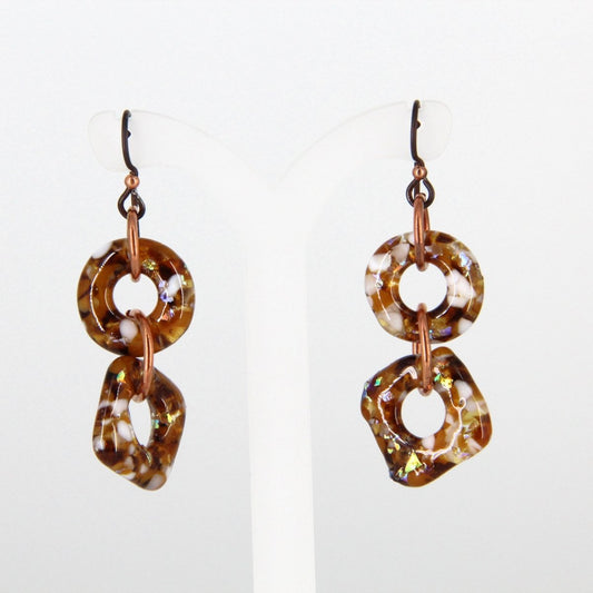 Amber-Colored Glass Earrings with Copper Accents