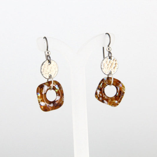 Amber-Colored Glass Earrings with Silver Accents