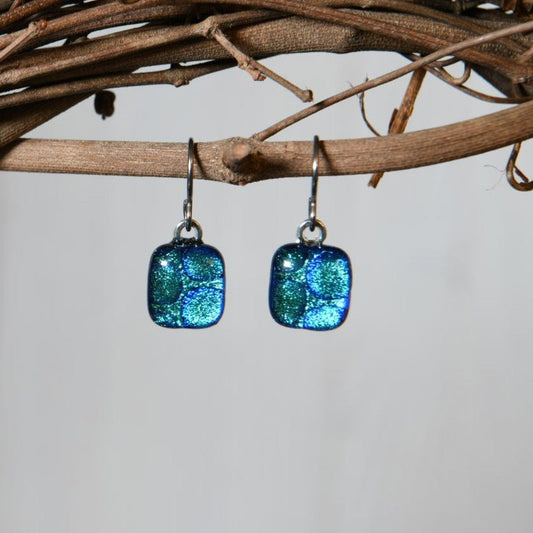 Aqua Dichroic Glass Bubble Earrings