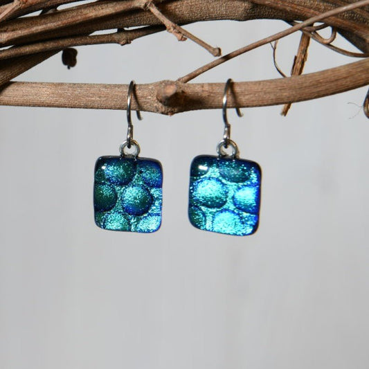 Aqua Dichroic Glass Bubble Earrings