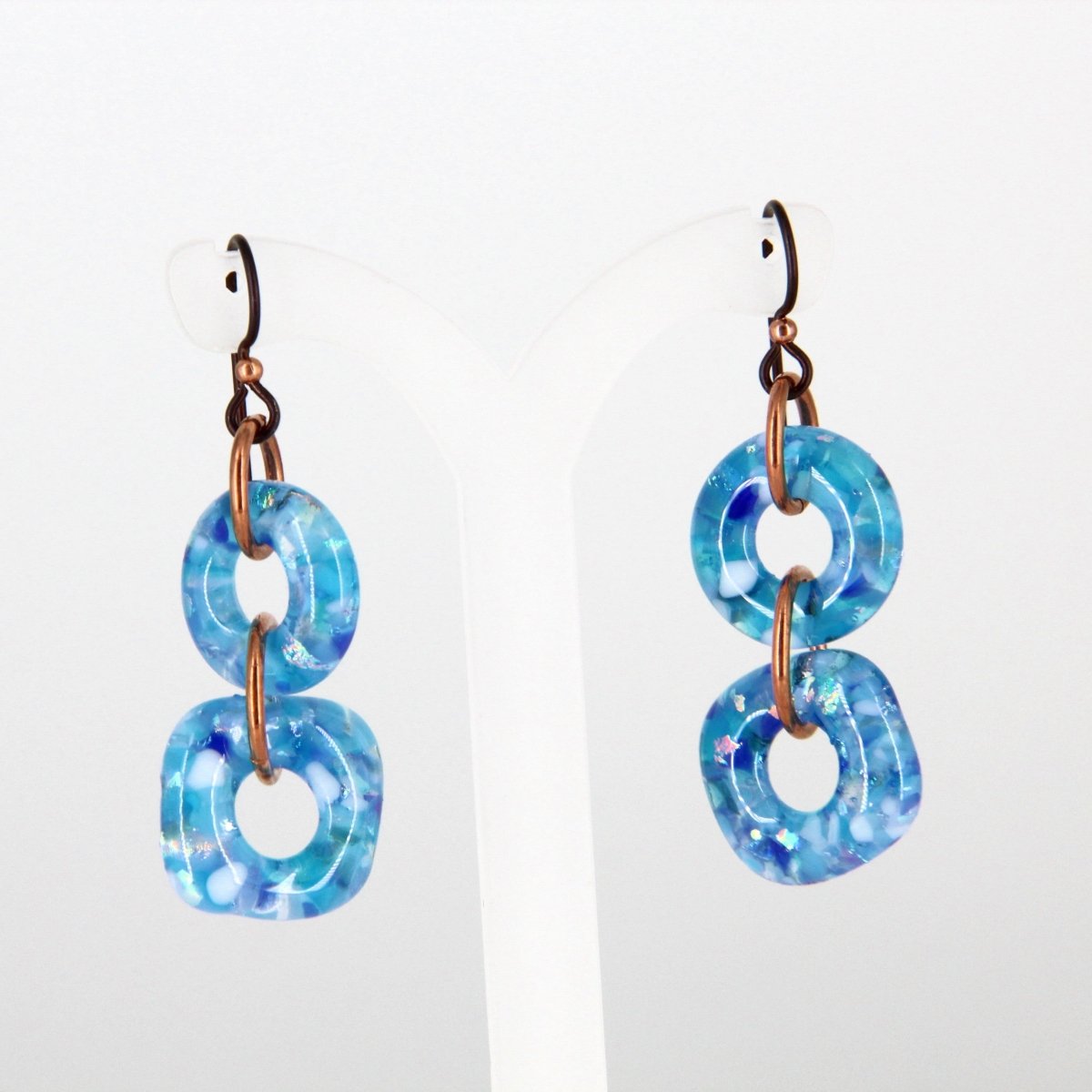 Aqua Glass Earrings with Copper Accents