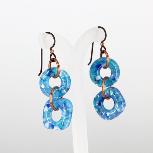 Aqua Glass Earrings with Copper Accents