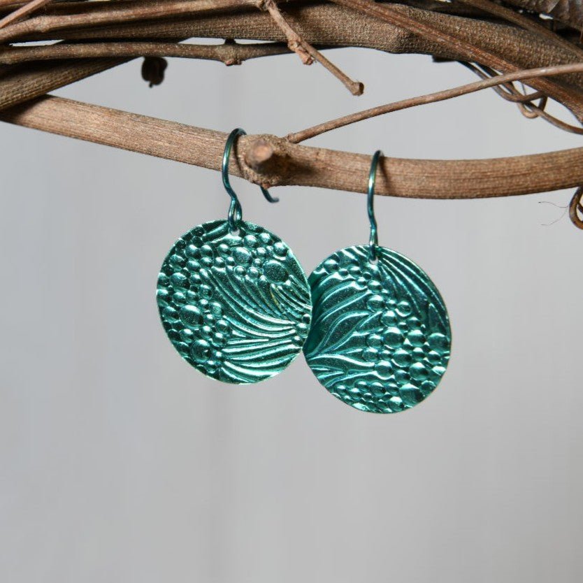 Aquamarine Anodized Niobium Dangle Earrings with Bubble Pattern