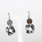 Black and White Glass Earrings with Silver Accents