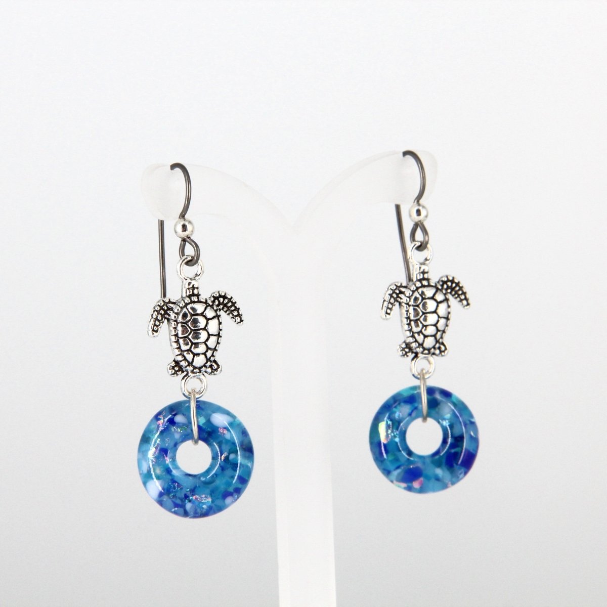 Blue Glass Earrings with Silver Accents