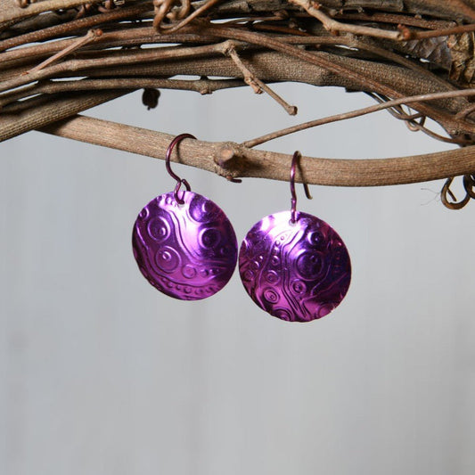 Bright Pink Anodized Niobium Dangle Earrings with Bubble Pattern