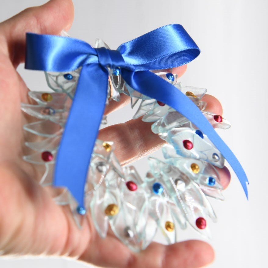 Christmas Tree Wreath from Upcycled Wine Bottle
