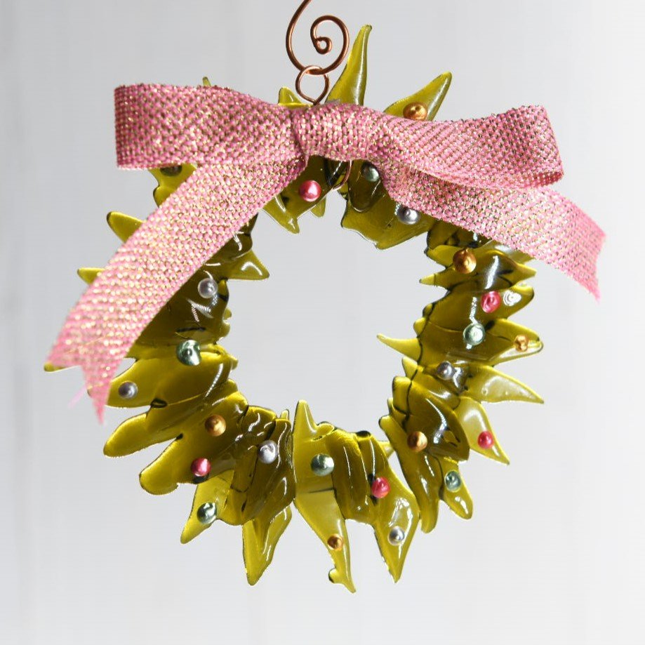 Christmas Tree Wreath from Upcycled Wine Bottle