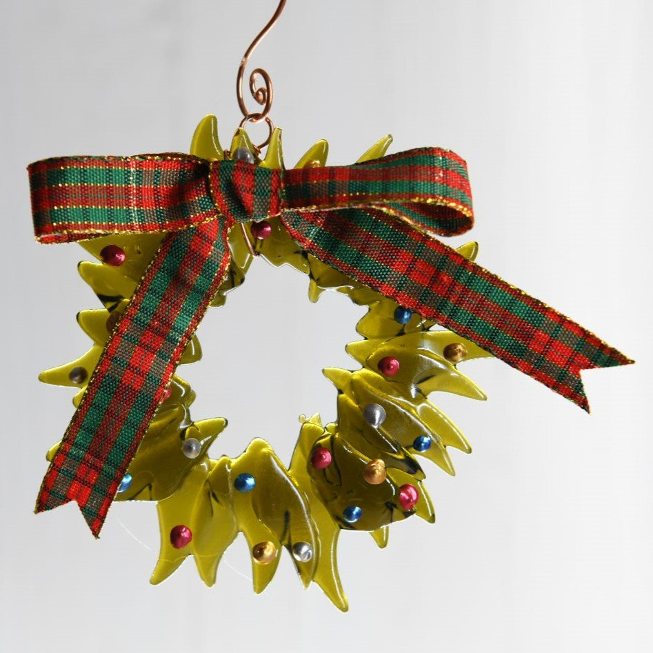 Christmas Tree Wreath from Upcycled Wine Bottle