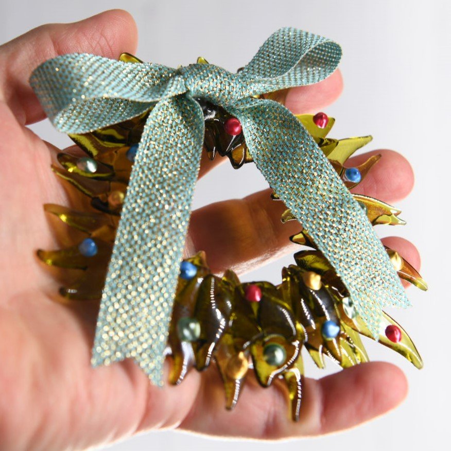 Christmas Tree Wreath from Upcycled Wine Bottle