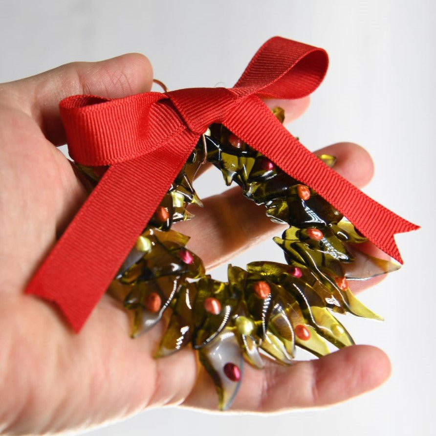 Christmas Tree Wreath from Upcycled Wine Bottle