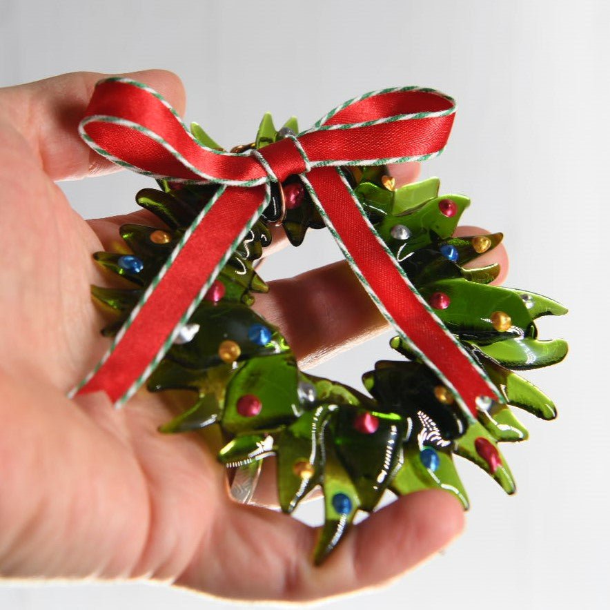 Christmas Tree Wreath from Upcycled Wine Bottle