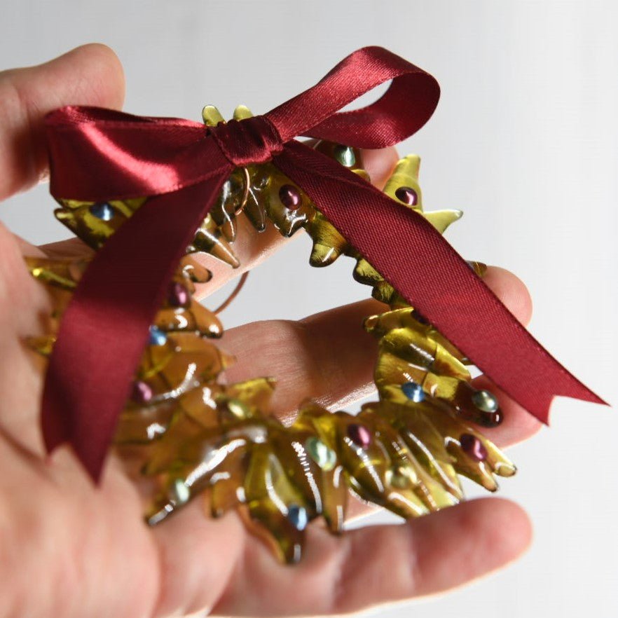 Christmas Tree Wreath from Upcycled Wine Bottle