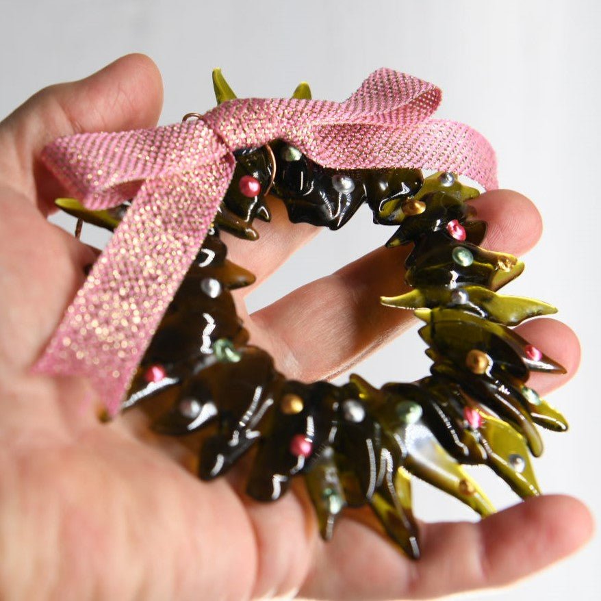 Christmas Tree Wreath from Upcycled Wine Bottle