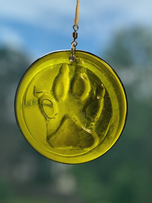 Dog Paw Print Recycled Bottle Bottom Suncatcher