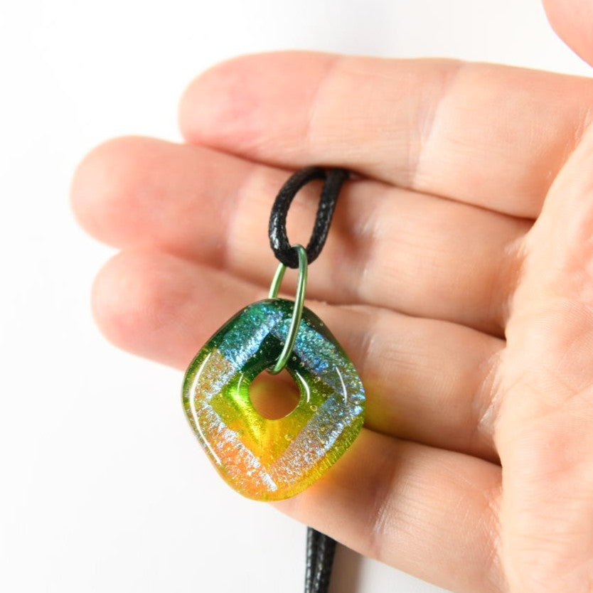 Green and Yellow Dichroic Glass Pendant - SnarkyFish