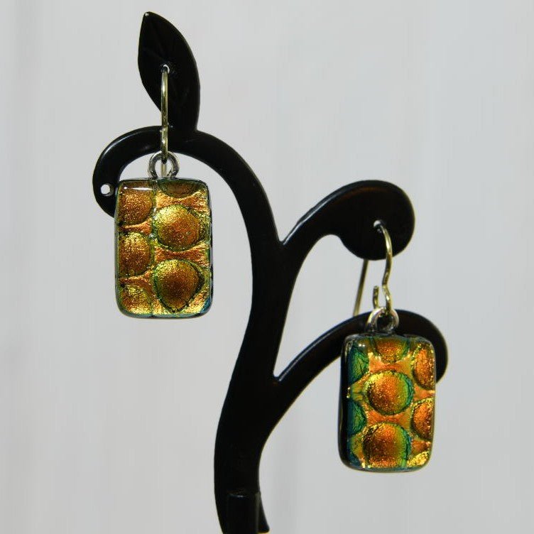 Green-ish Gold Dichroic Glass Bubble Earrings