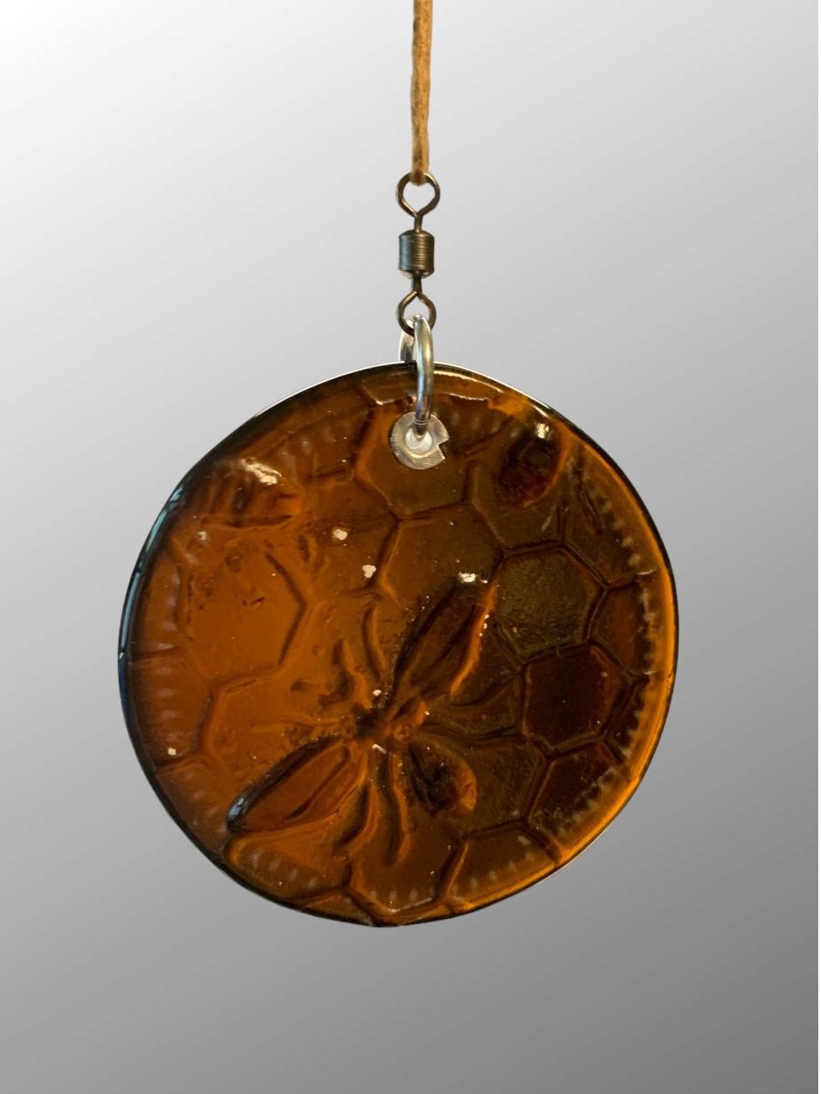 Honeycomb with Small Bees Recycled Bottle Bottom Suncatcher