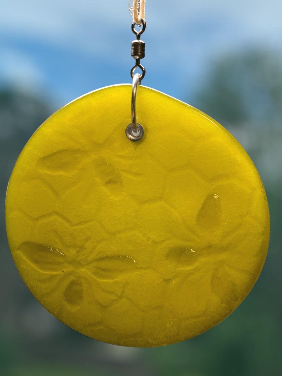 Honeycomb with Small Bees Recycled Bottle Bottom Suncatcher