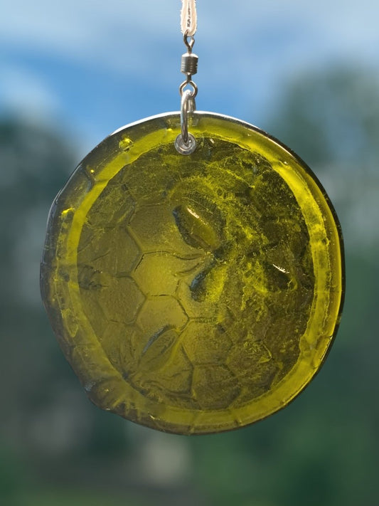 Honeycomb with Small Bees Recycled Bottle Bottom Suncatcher