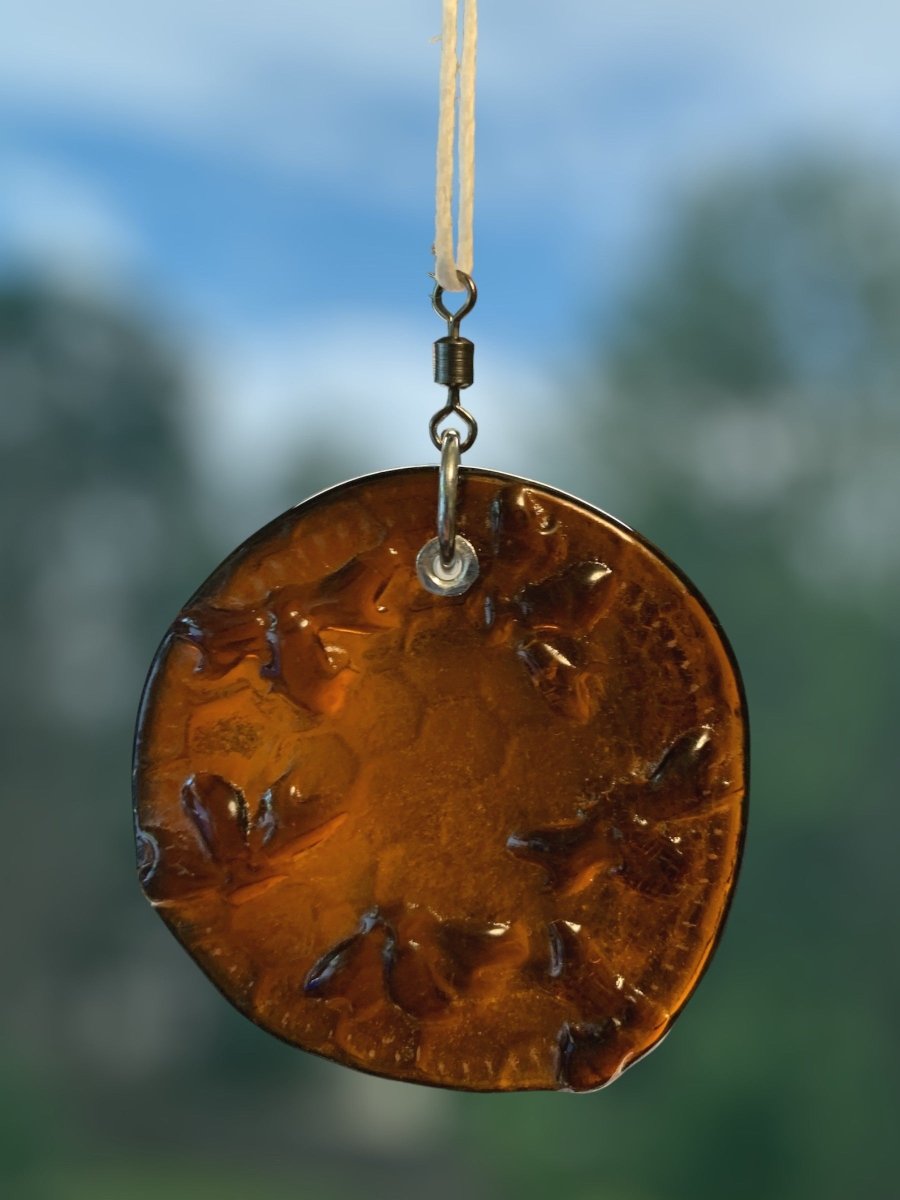 Honeycomb with Tiny Bees Recycled Bottle Bottom Suncatcher