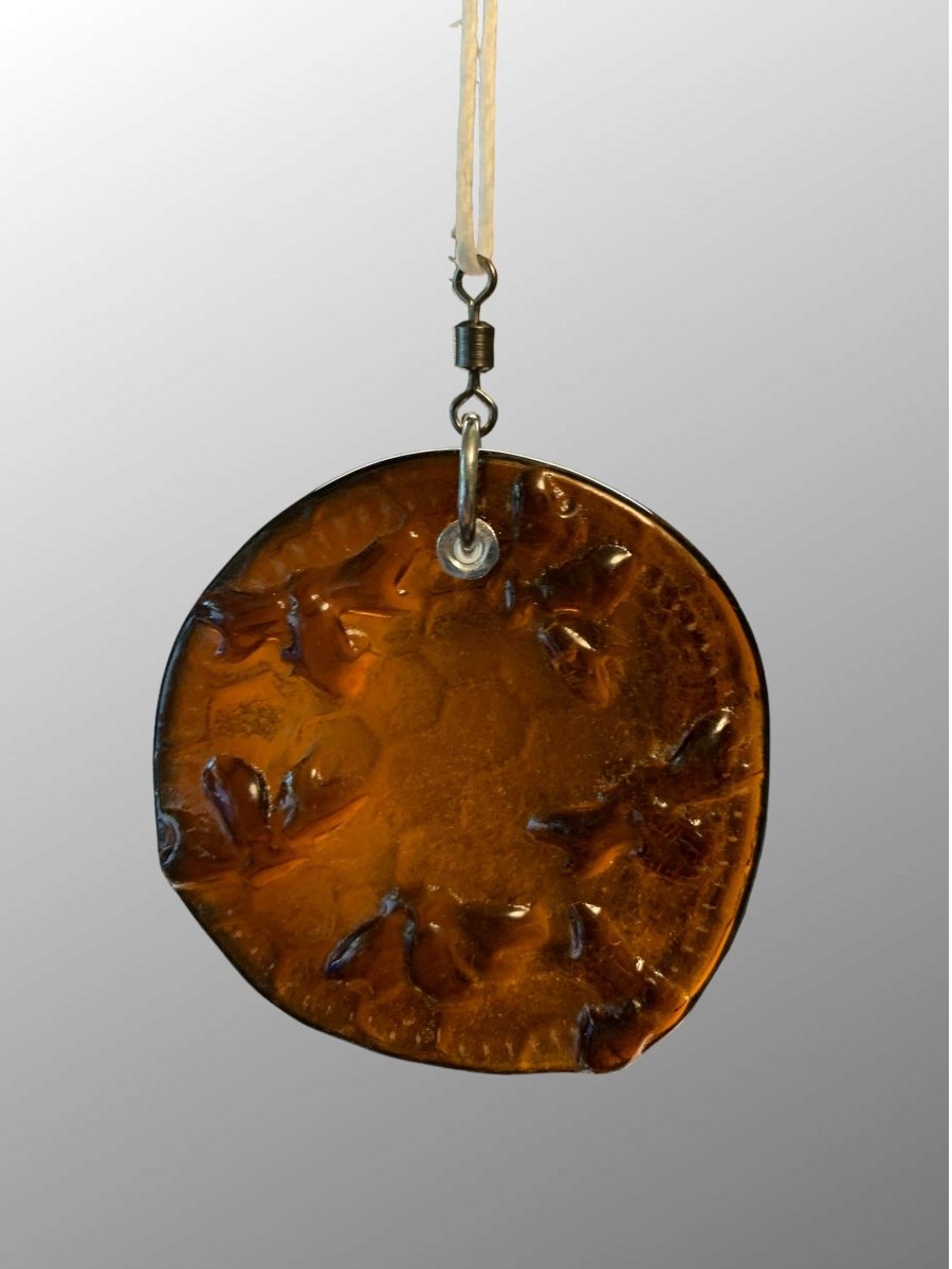 Honeycomb with Tiny Bees Recycled Bottle Bottom Suncatcher